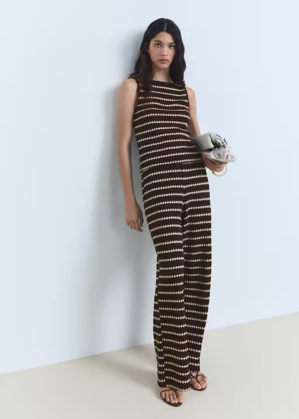 Knitted pants with geometric print brown - Women - M - MANGO | Mango (US/MX/AU)