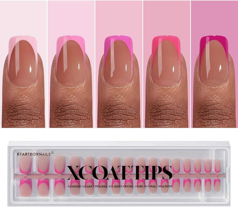 BTArtboxnails XCOATTIPS Pink French Tip Press On Nails - Short Press On Nails Square, Soft Gel Na... | Amazon (US)