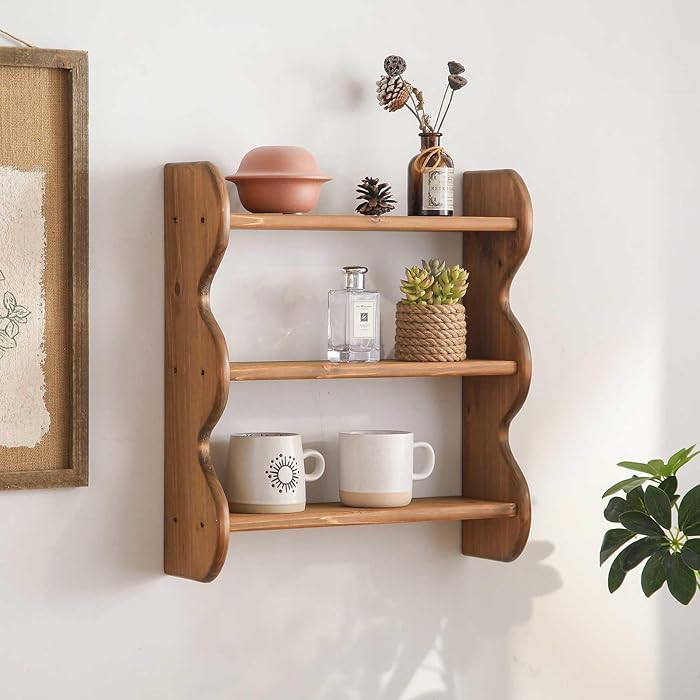 100% Solid Wood Wall Shelf 3-Tier, Rustic Floating Shelves Wall Mounted Storage Rack, Farmhouse D... | Amazon (US)