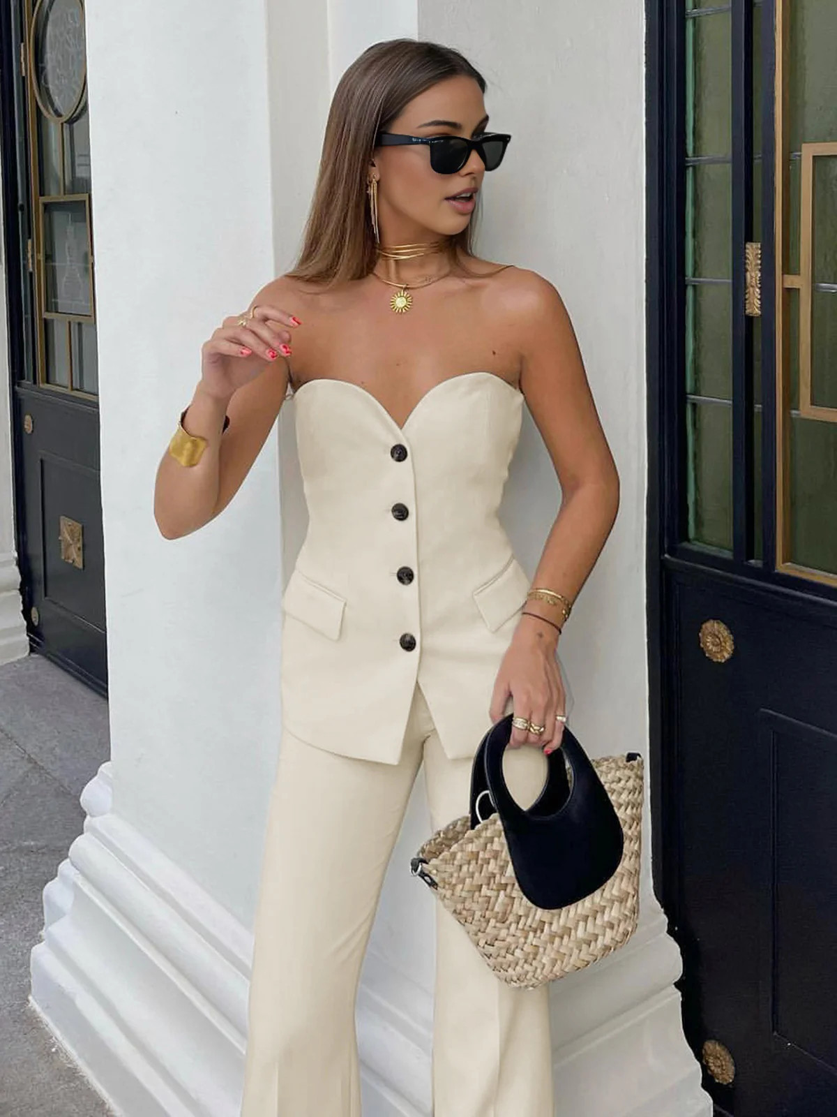 Sweetheart Button Up Tube Top | Commense