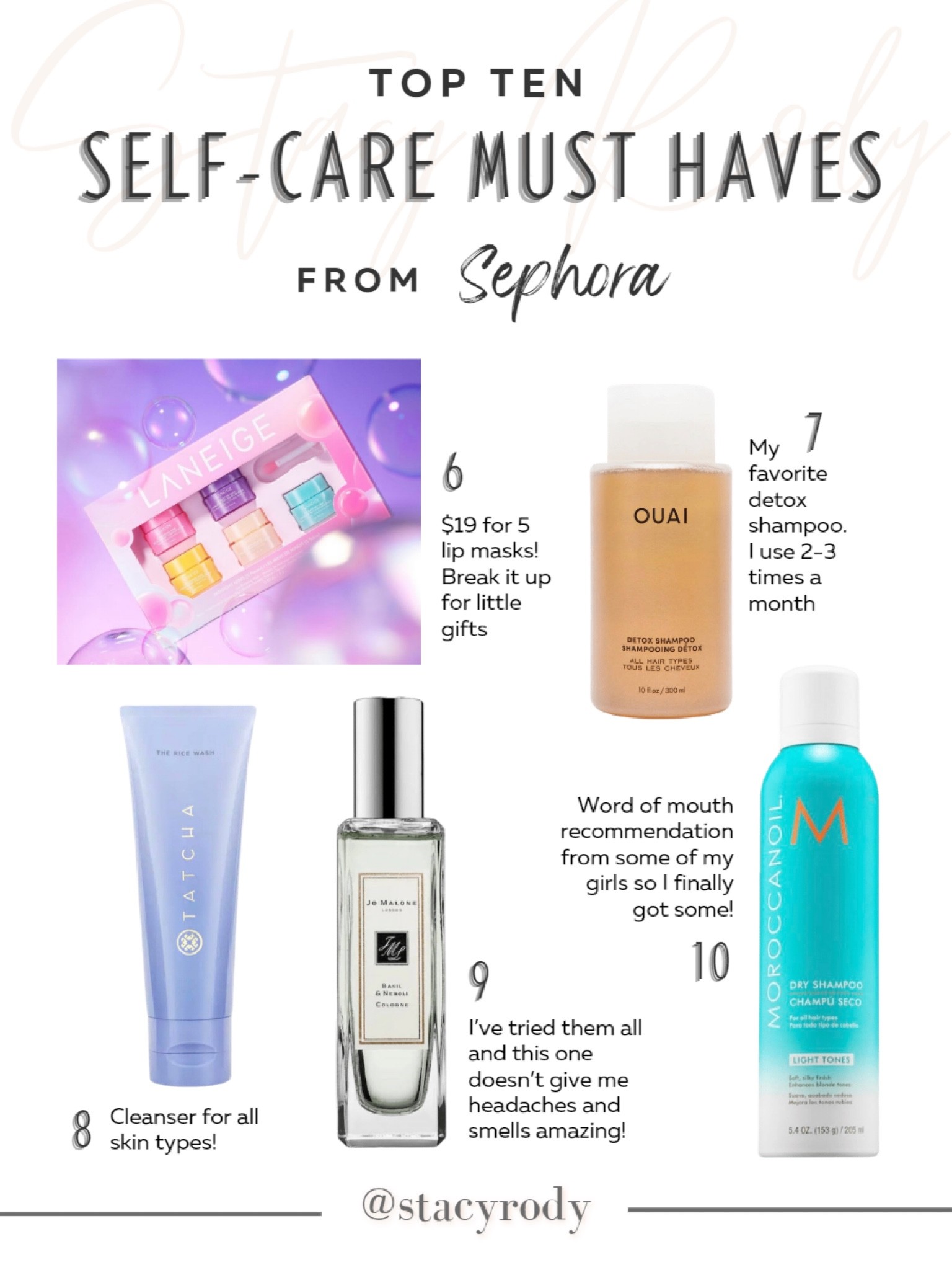 Jo Malone Basil & Neroli fragrance 
Lip sleeping mask set 
Ouai haircare 
Tacha Rice Wash 
Sephora sale 

#LTKHoliday #LTKsalealert #LTKbeauty