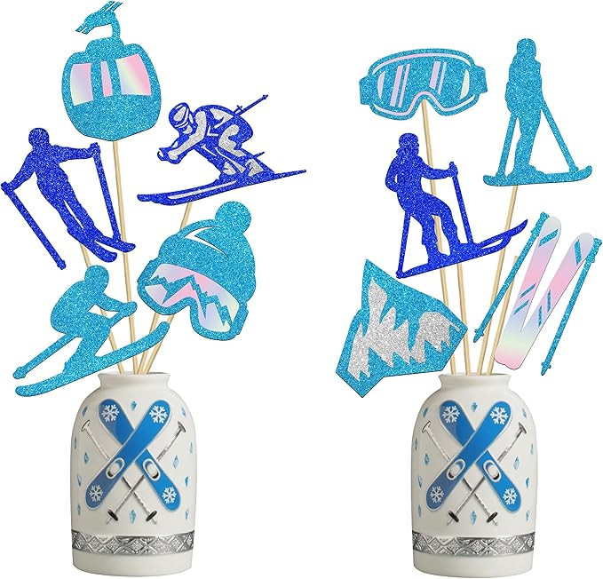 Glitter Skiing Party Centerpiece Sticks 20Pcs Winter Skiing Party Decorations Skiing Player Cente... | Amazon (US)