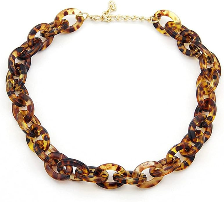 Bohemian Tortoise Shell Acrylic Resin Chain Link Necklace Leopard Print Pendant Necklace Personal... | Amazon (US)