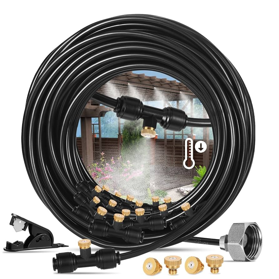 Misting Cooling System, Misters for Outside Patio, 66FT (20M) Misting Line+18 Brass Misters+Metal... | Amazon (US)