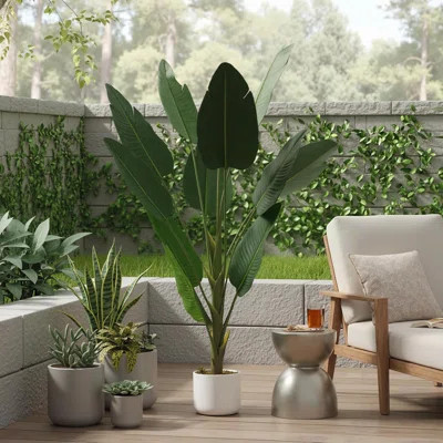 4FT Artificial Tree Banana Leaves in White Pot, 48" Tall Faux Bird of Paradise Plant Trees for Indoor Outdoor Decor, Fake Tropical Palm Floor Plant fo | Wayfair North America