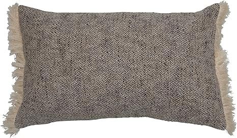 Creative Co-Op Woven Cotton Lumbar Chambray Back & Fringe Pillow, Black & Cream | Amazon (US)