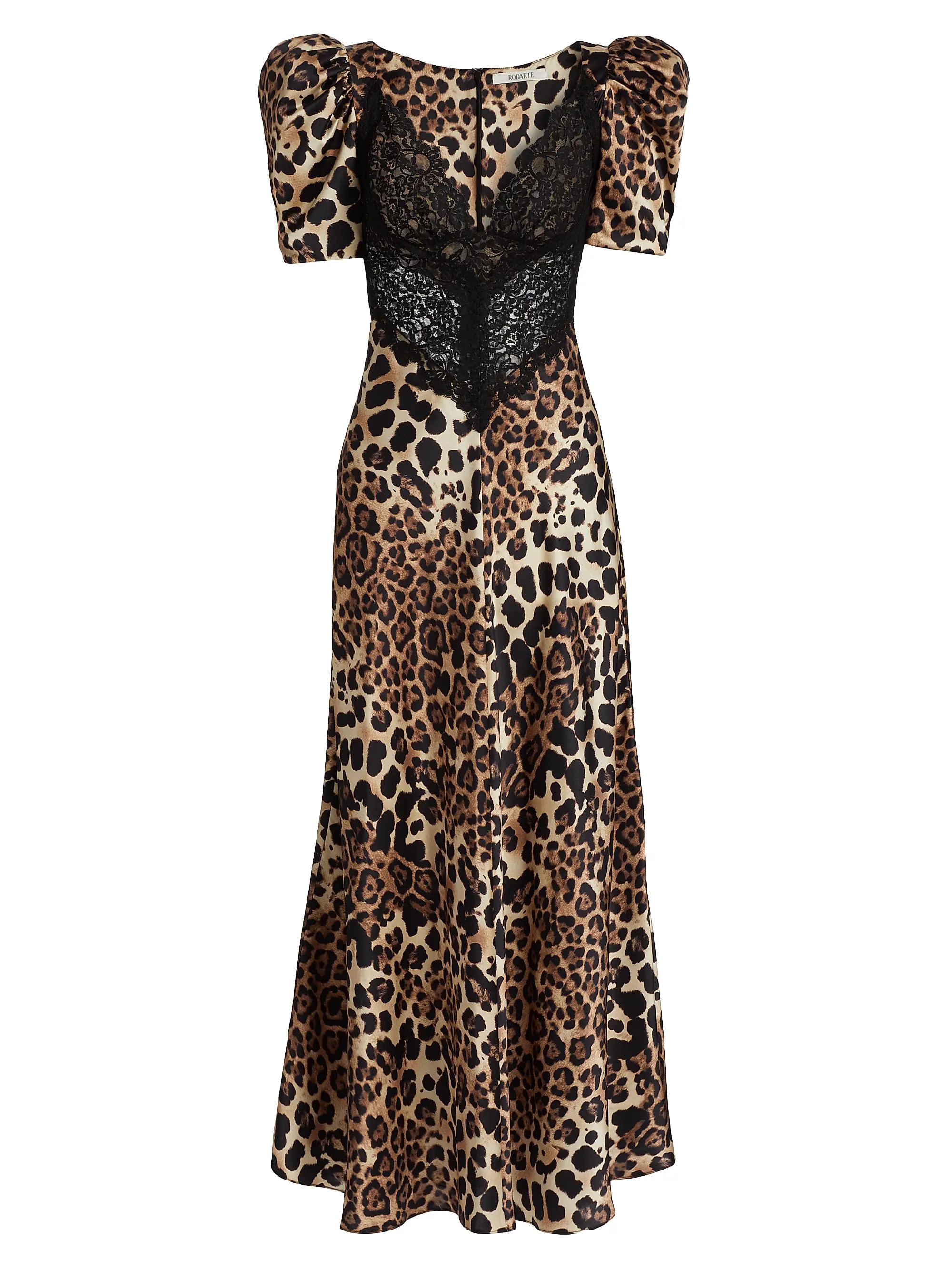 Leopard Print Silk Lace-Trim Maxi Dress | Saks Fifth Avenue