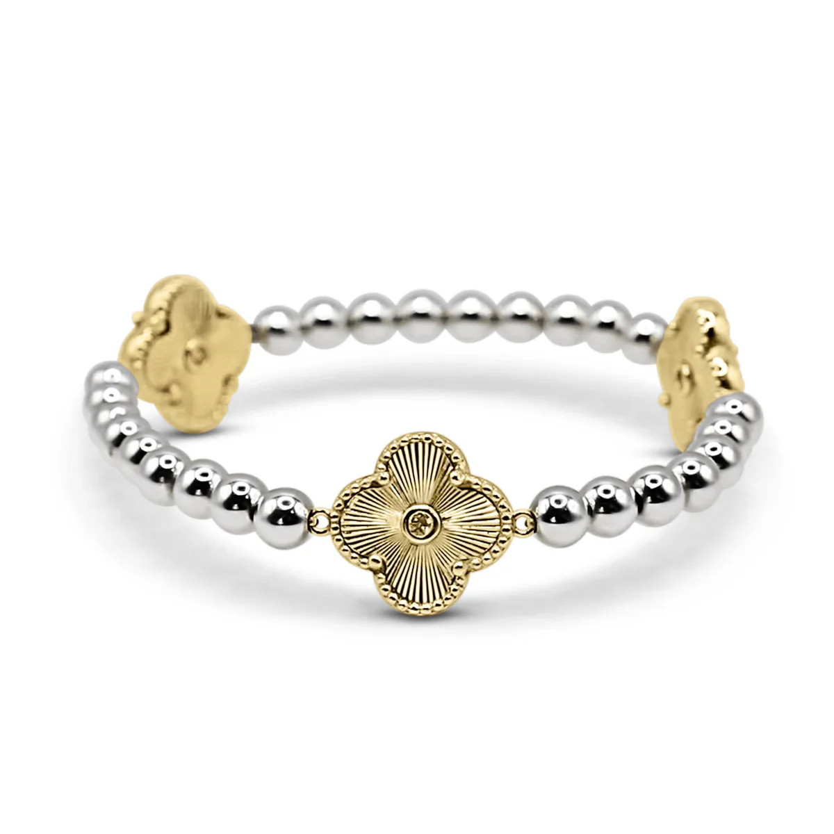 Arden Flex 5mm Bracelet – Two-Tone Stretch Bracelet with Clover Charms | Bowood Lane