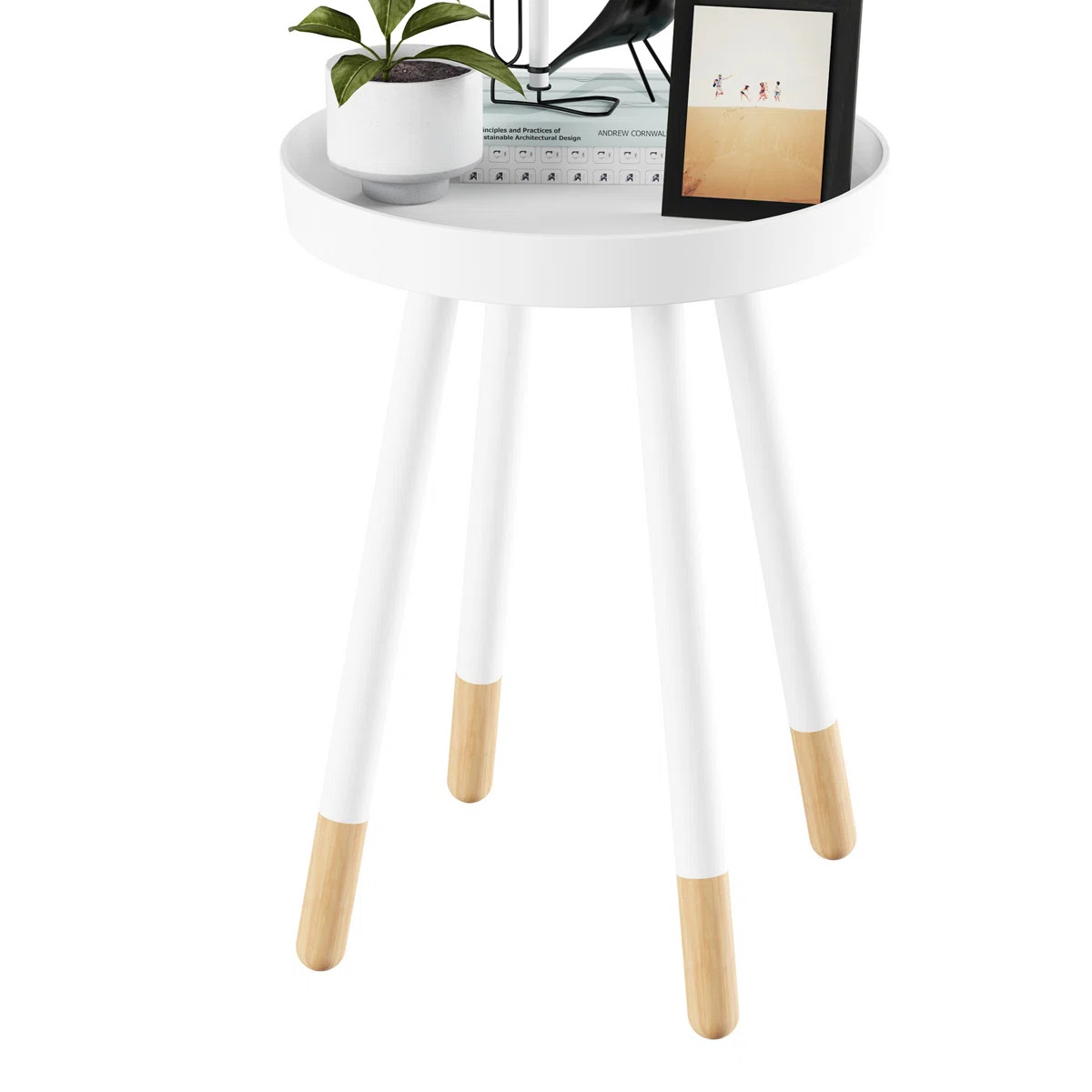 Wrought Studio™ Cambridgeshire Round End Table – Wooden Mid-Century Modern Stand with Tray To... | Wayfair North America