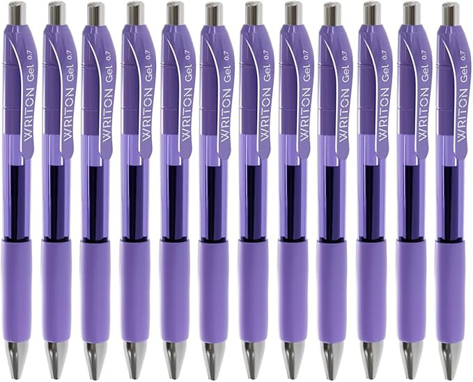 Writon Retractable Gel Pens, Comfort Grip, 0.7mm Fine Point, Purple Ink, 12 Pack | Amazon (US)