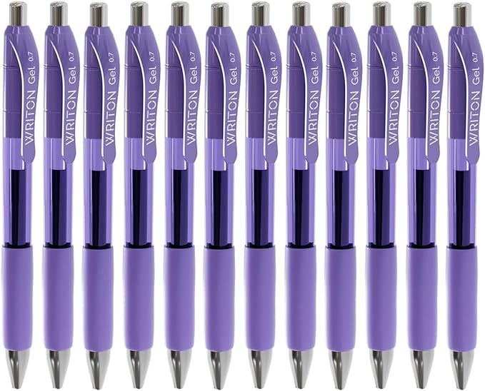 Writon Retractable Gel Pens, Comfort Grip, 0.7mm Fine Point, Purple Ink, 12 Pack | Amazon (US)