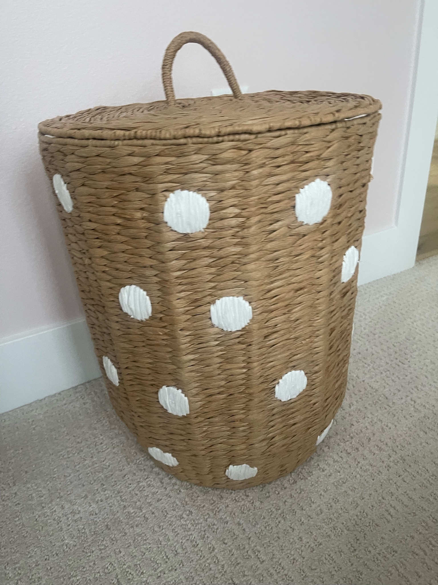 Baby Girl Nursery Bedroom // Rattan Woven Polka Dot Storage 

#LTKBaby #LTKHome