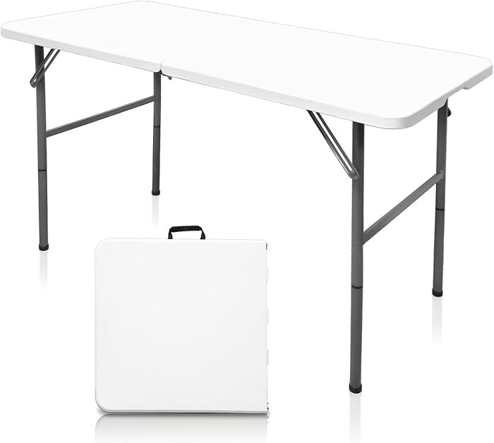 4 FT Folding Table, Plastic Portable Tables for Dining Parties Card Picnic Camping, Granite White | Amazon (US)