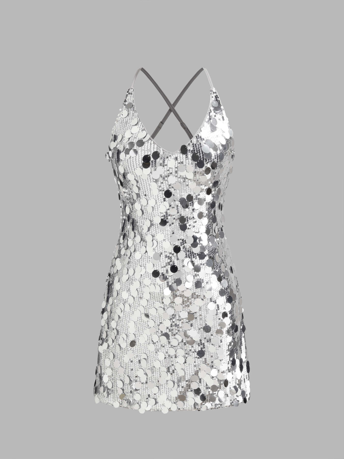 Sequins U-neckline Criss Cross Mini Dress | Cider