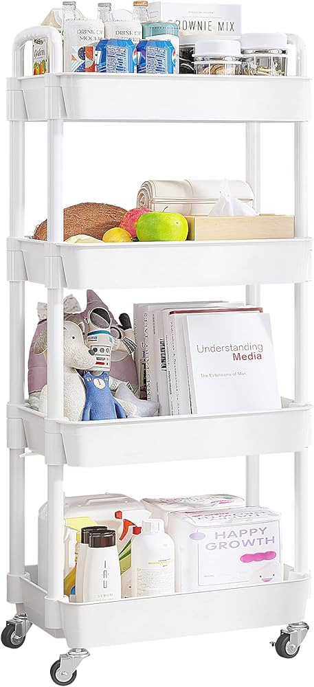 UDEAR 4-Tier Rolling Utility Cart with 12 Category Labels,Multifunctional Storage Shelves with Ha... | Amazon (US)