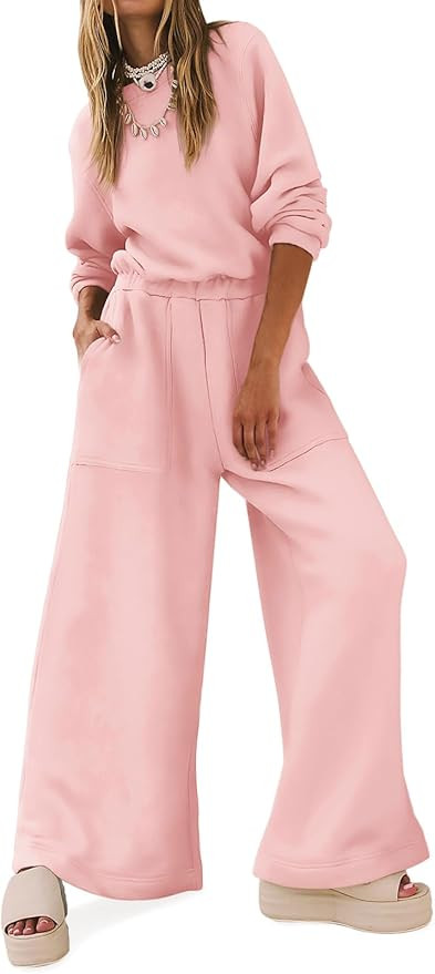 Yousify Women Trendy Rompers 2025 Wide Leg Long Sleeve Jumpsuits Casual Sweatshirt One Piece Back... | Amazon (US)