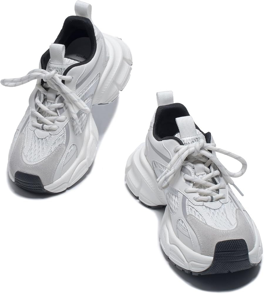 Womens Chunky Sneakers, Fashion Comfortable Round-Toe Sneakers for Women, Leather Lace Up Casual ... | Amazon (US)