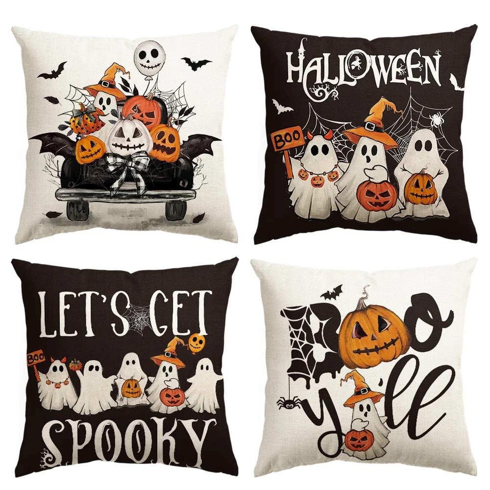 Smile Lets Get Spooky Jack-O'-Lantern Truck Ghost Halloween Throw Pillow Cover 18 x 18 Inch Decor... | Walmart (US)