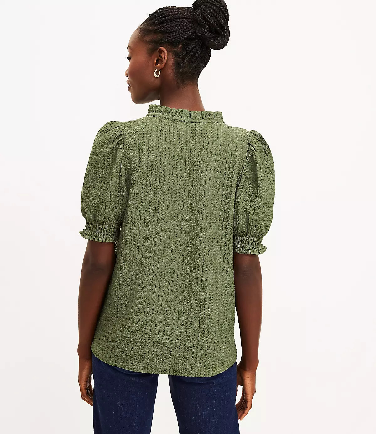 Stitchy Ruffle Puff Sleeve Top | LOFT