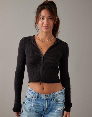 AE Cropped Zip-Up Sweater | American Eagle Outfitters (US & CA)