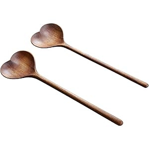 XJET Large Acacia Set of 2 Heart Shaped Wooden Spoons for Cooking and Serving - Eco-Friendly Love Sp | Amazon (US)
