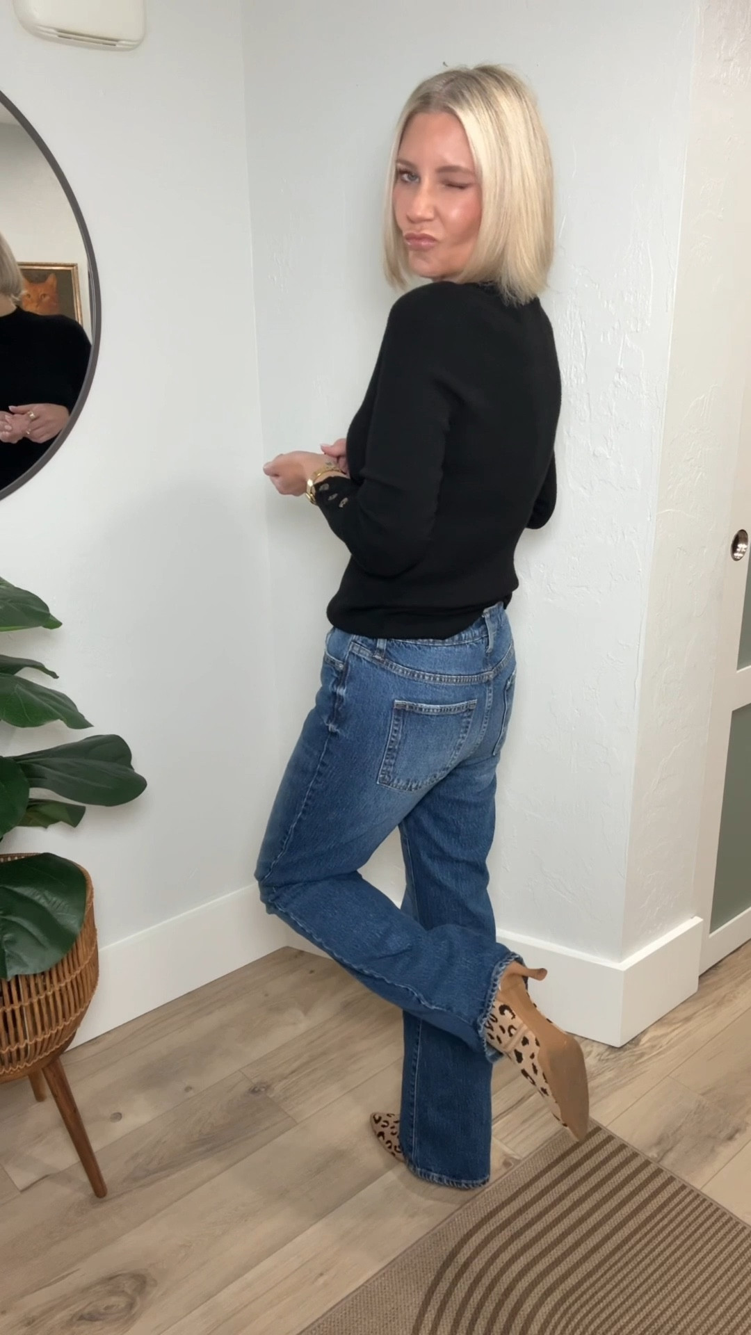 This is a staple outfit for everyone’s closet! A black top and jeans are a timeless look. 

This black sweater with the button details on the sleeve is from Arach&Cloz found on Amazon. I’m wearing a small and it fits tts.

My boot cut jeans are from Free Assembly found at Walmart. I definitely recommend sizing down at least one. I’m wearing a 2.

My leopard sock booties are from CosyIsland.

#LTKootd #LTKOver40 #LTKgrwm

#LTKOver40 #LTKgrwm #LTKootd