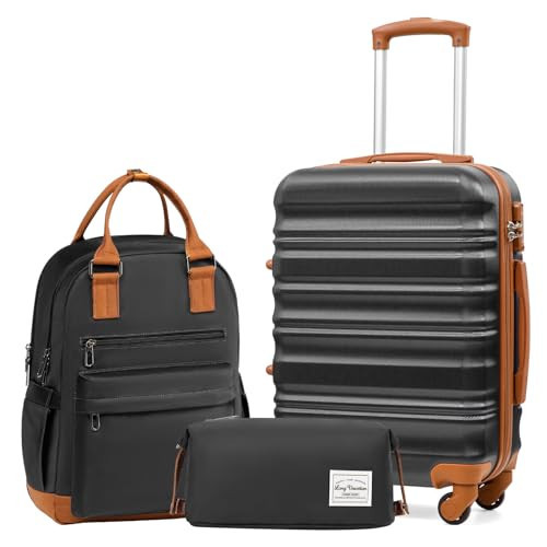 LONG VACATION Carry On Luggage Sets 3 Piece 20 Inch Suitcase Set, ABS+PC Hardshell Lightweight Travel Luggage with Spinner Wheels & YKK Zipper TSA Lock (20 INCH (BP/TB), BLACK-BROWN) | Amazon (US)