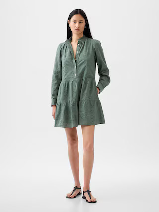 Eyelet Tiered Mini Shirtdress | Gap (CA)