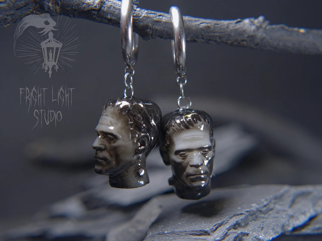 Handmade Frankenstein Glossy Hoop Earrings | Vintage Earrings | Resin | Gothic Punk Style | Hypoa... | Etsy (US)