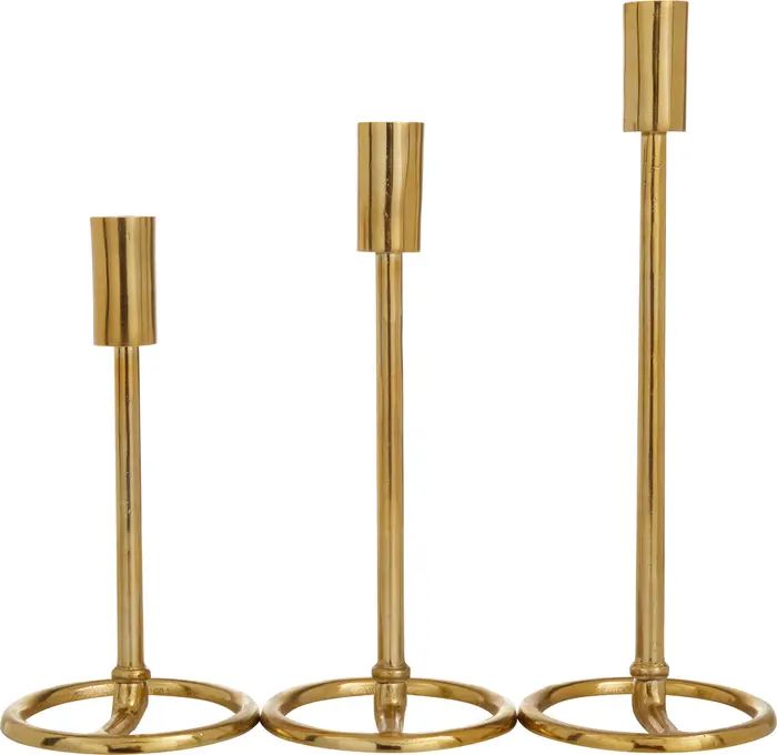 VIVIAN LUNE HOME Goldtone Aluminum Tapered Candle Holder with Ring Base - Set of 3 | Nordstromrac... | Nordstrom Rack