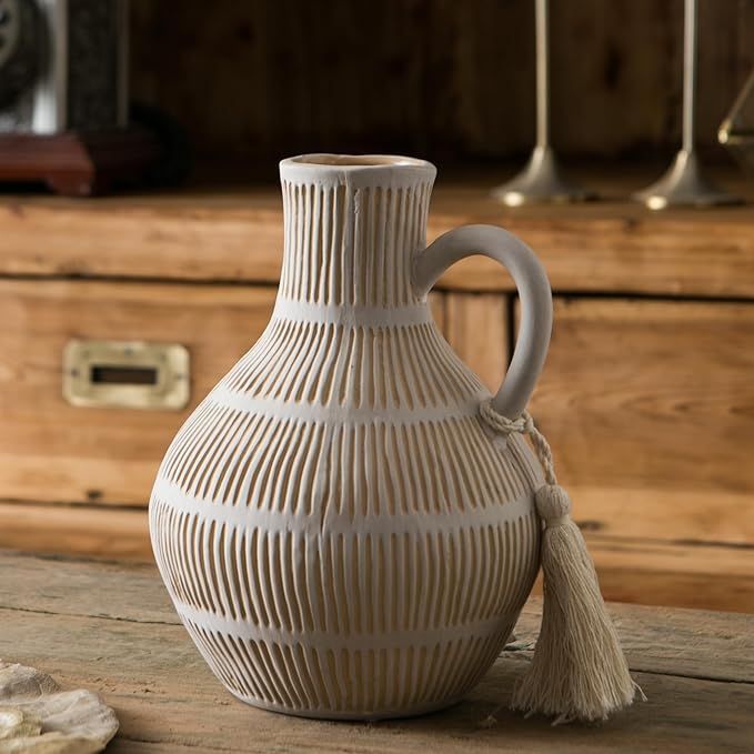 Rustic Ceramic Vase for Home Decor, Farmhouse Decorative Vases for Pampas Grass, Terracotta Vase ... | Amazon (US)