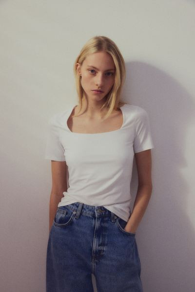 Square-neck Top - White - Ladies | H&M US | H&M (US + CA)