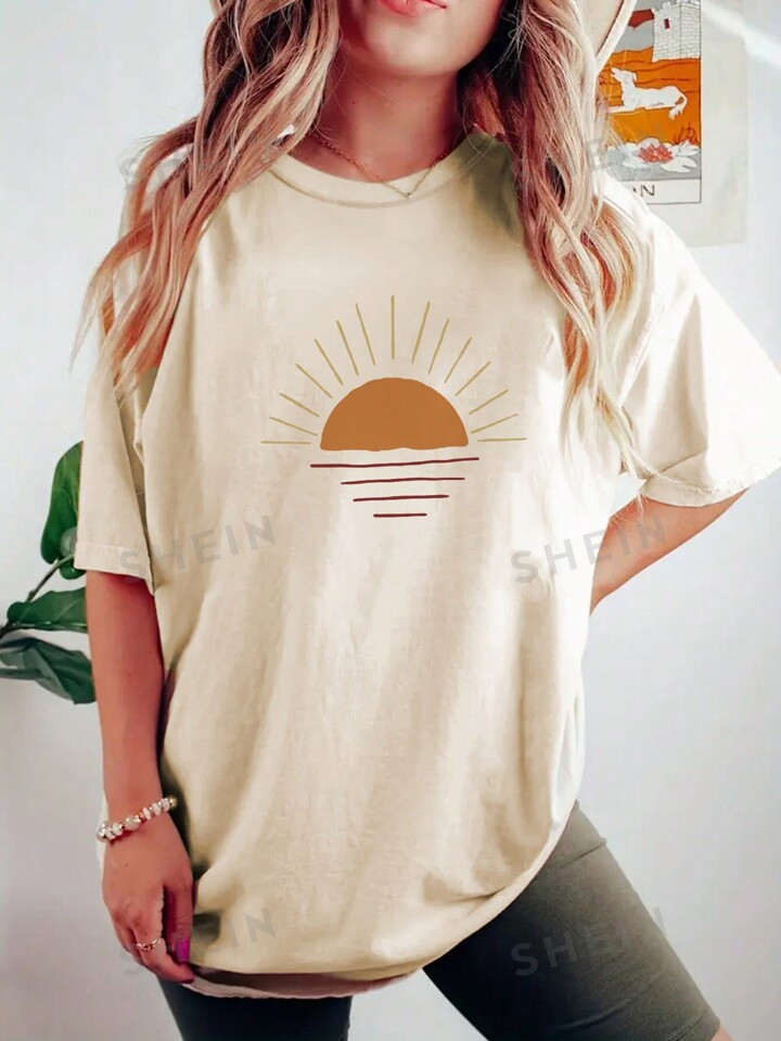 Women's Sunflower Print Drop Shoulder T-Shirt | SHEIN