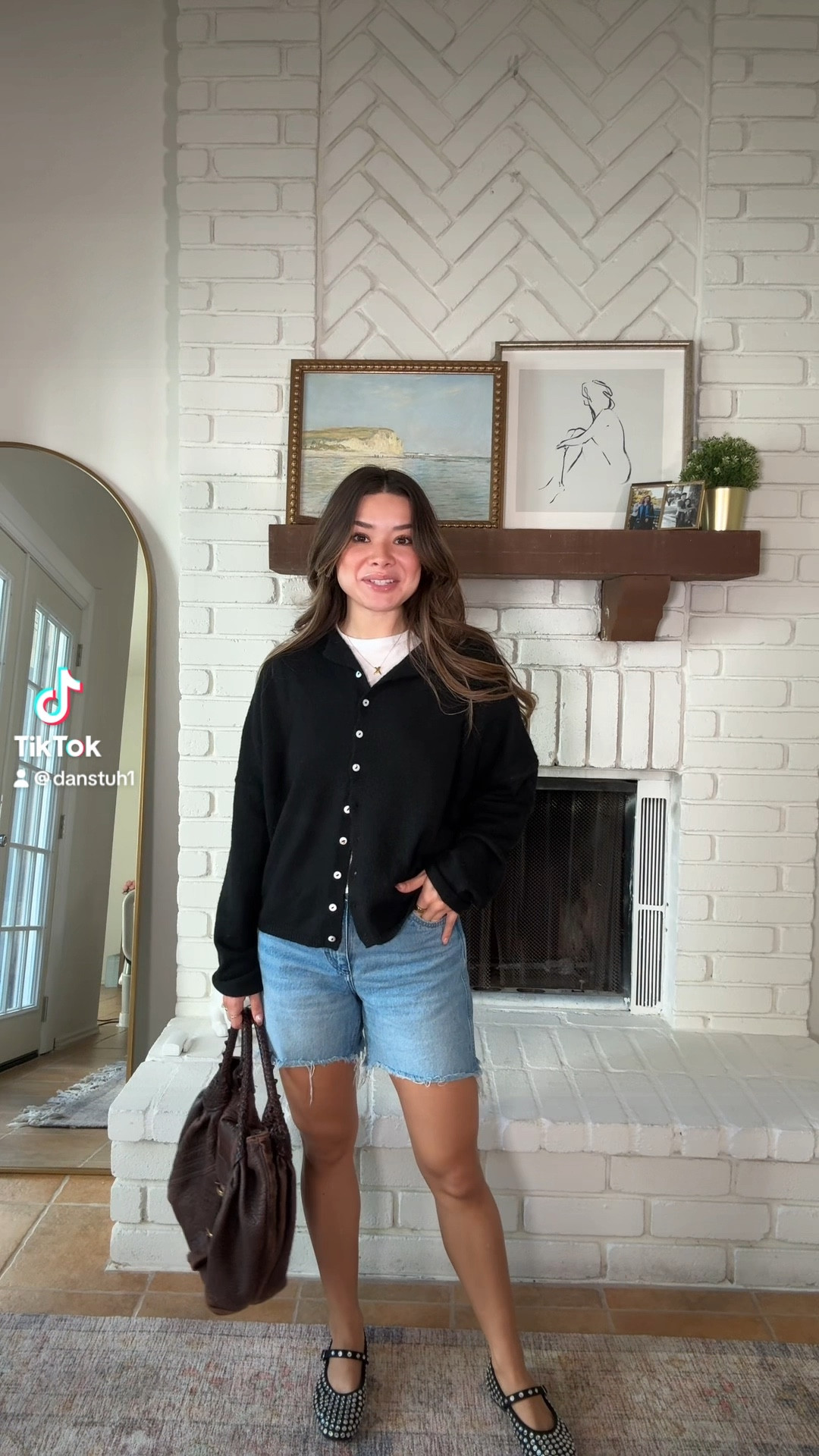 transitional fall outfit!! 

Cardigan outfit, long shorts, fall ootd, fall outfit, fall ootd, alaia shoes, ballet flats, studded flats, studded ballet flats, things between cardigan 

#LTKFindsUnder50 #LTKFindsUnder100 #LTKShoeCrush