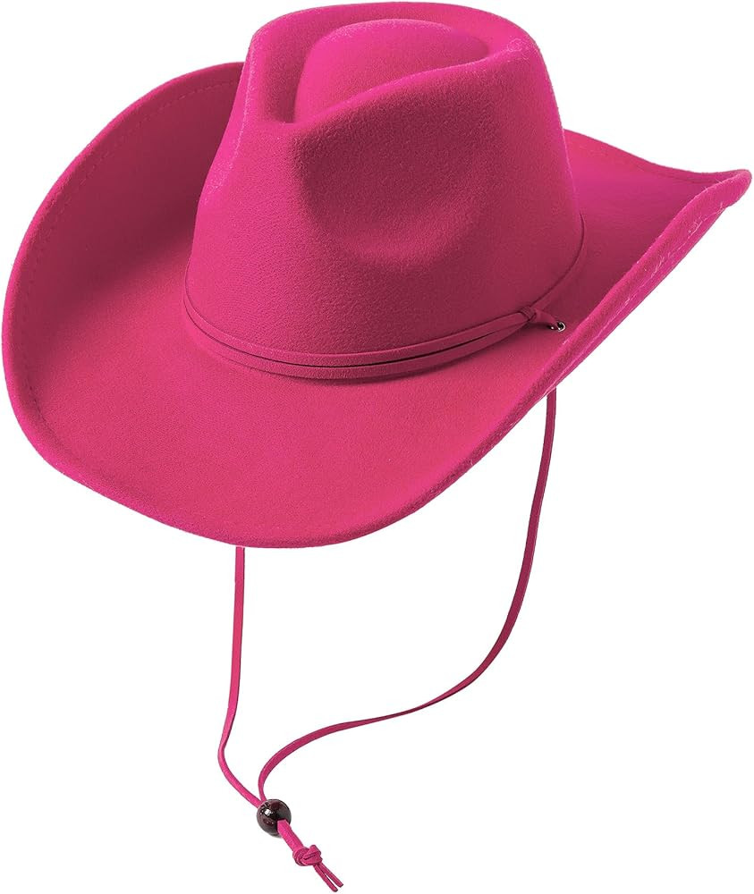 Lanzom Women Men Retro Felt Wide Brim Western Cowboy Cowgirl Hat Dress Up Hat with Wind Lanyard F... | Amazon (US)