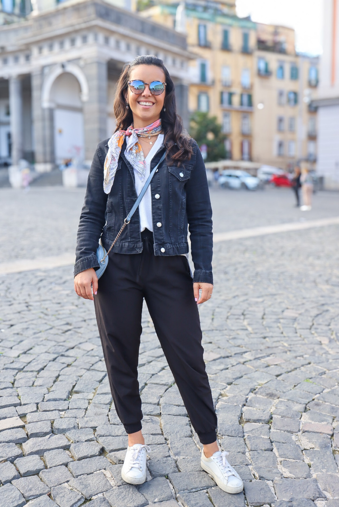 A simple black and white look with a subtle pop of color 💜 a very comfortable look to explore Napoli! Another outfit created with the few pieces I have in my small carry-on bag as we travel throughout Italy for 10 weeks this Fall 🇮🇹

#LTKstyletip #LTKeurope #LTKtravel