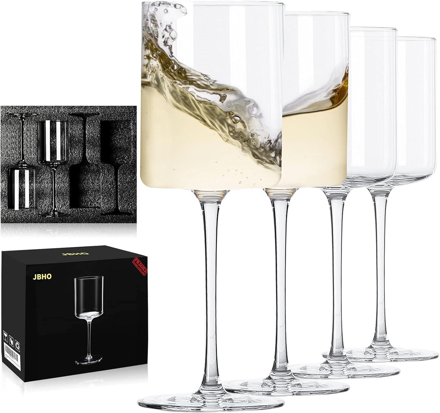 JBHO Large Square White Wine Glasses - Luxury Eco-Friendly Gift-Packing - 16.2 Oz -Set of 4 - Per... | Amazon (US)