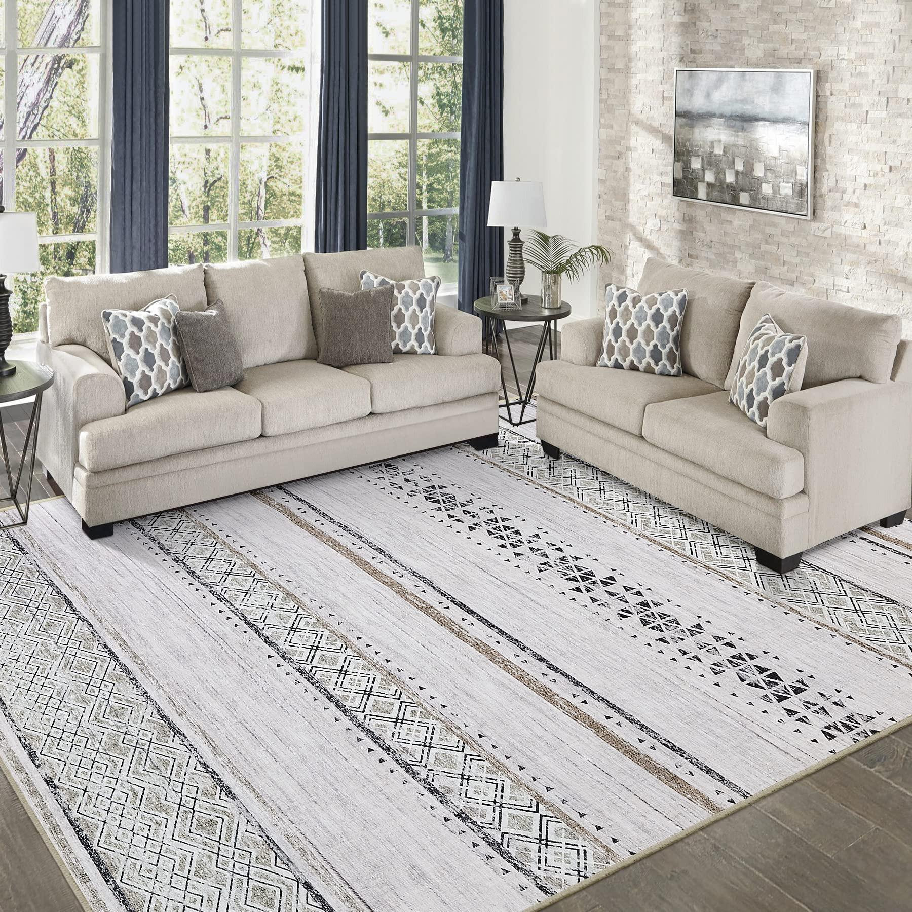 Area Rugs 9x12 Living Room: Large Machine Washable Rug with Non-Slip Backing Stain Resistant Soft... | Amazon (US)