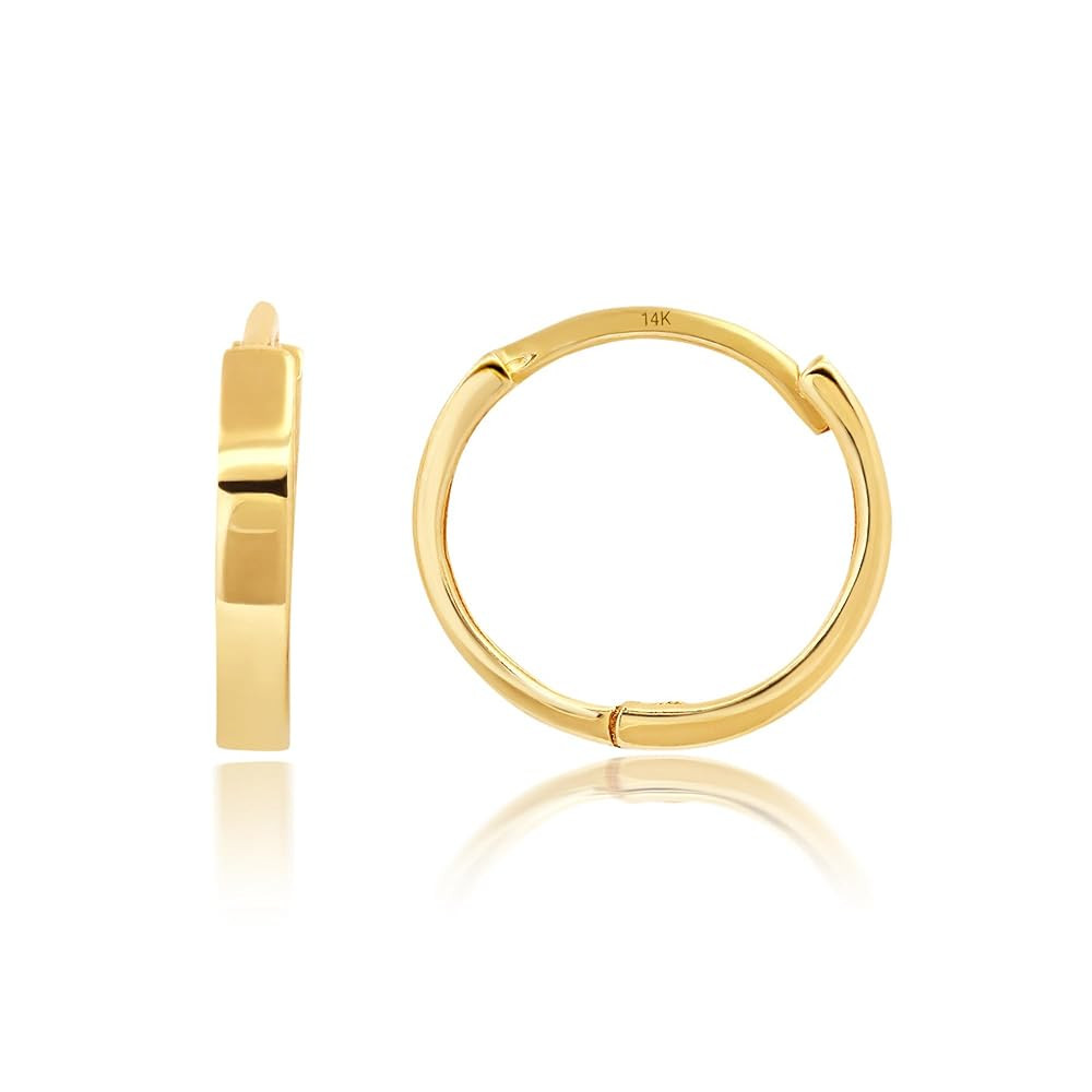 14K Solid Yellow Gold Huggie Earrings | Hypoallergenic Domed or Flat Style Small Hoop Earrings in... | Amazon (US)