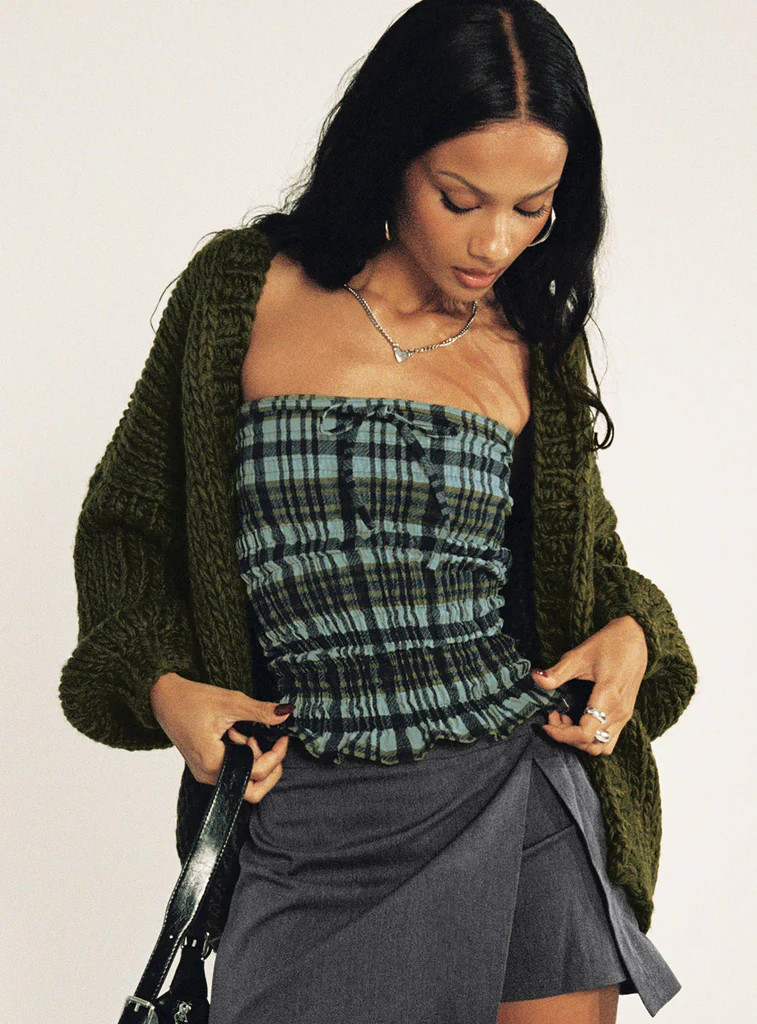 Rigia Top Mono Check Green | Princess Polly US