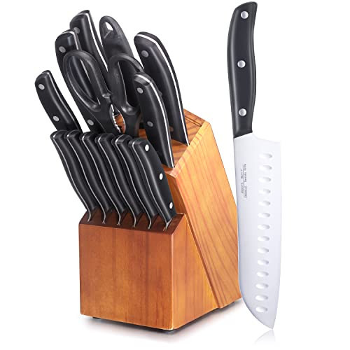 Knife Set, 15 Pcs Knife Sets for Kitchen with Block, Germany High Carbon Stainless Steel Block Knife Set with Sharpener and 6 Serrated Steak Knives, Professional Chef Knife Set for Kitchen | Amazon (US)