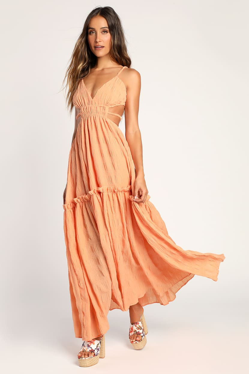 Back to Breezy Light Orange Backless Tiered Maxi Dress | Lulus