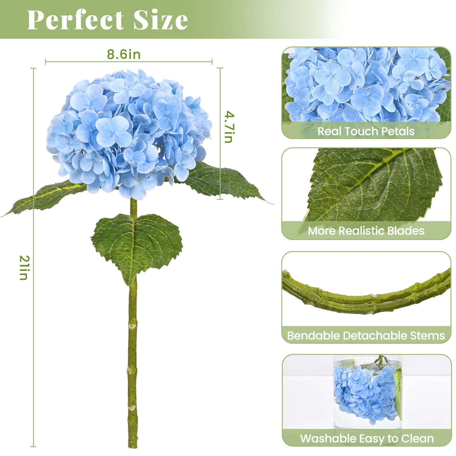MARTINE MALL 3Pcs 21in Hydrangea Artificial Flowers, Latex Real Touch Hydrangeas Lifelike Large Hydrangea Flowers for Home Decor Party Arrangements Wedding Bouquets Centerpieces (Blue) | Amazon (US)