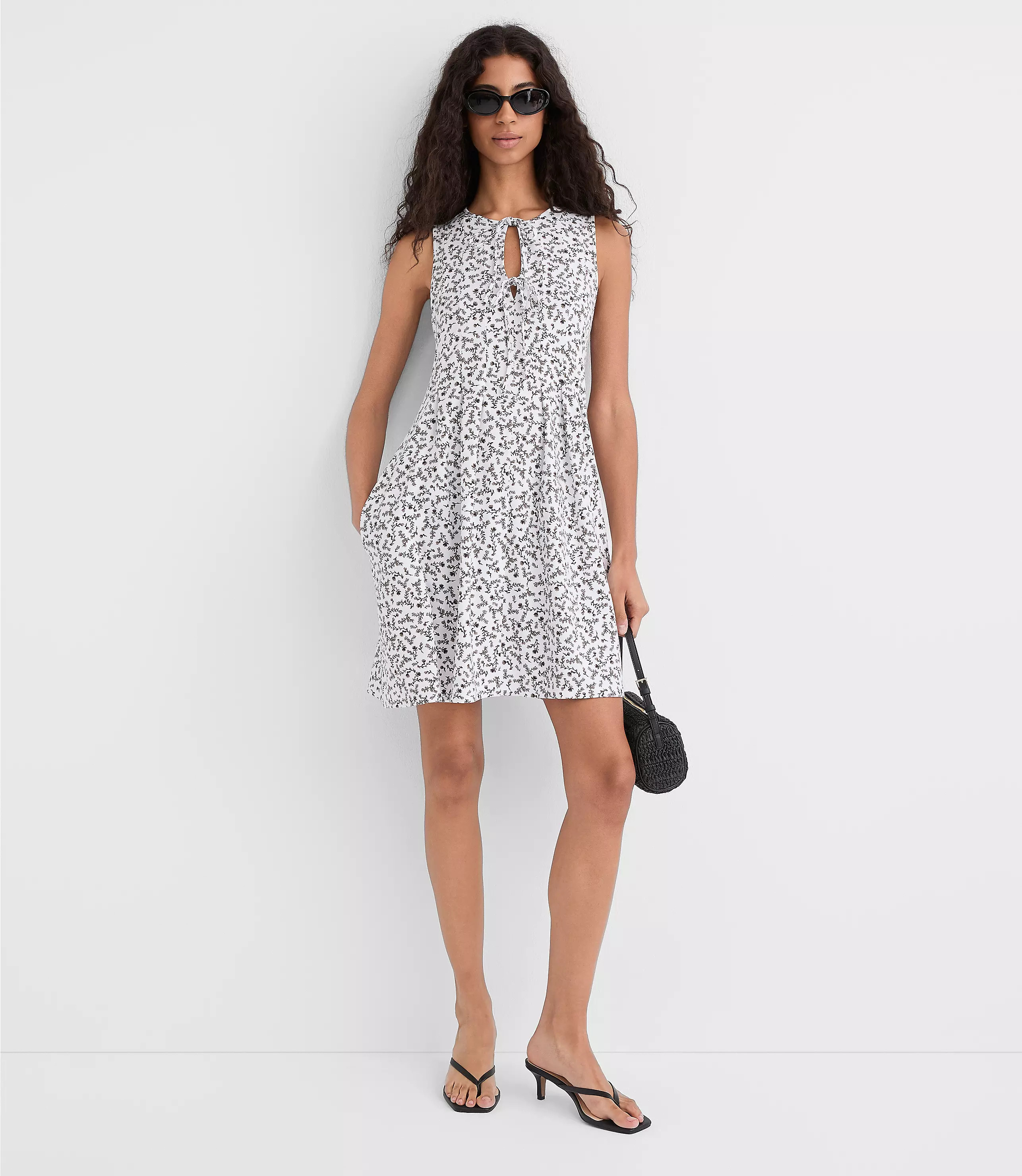 Floral Pintucked Bow Mini Pocket Dress | LOFT