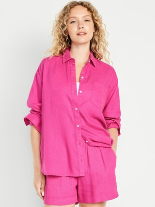 Linen-Blend Button-Down Boyfriend Shirt | Old Navy (US)