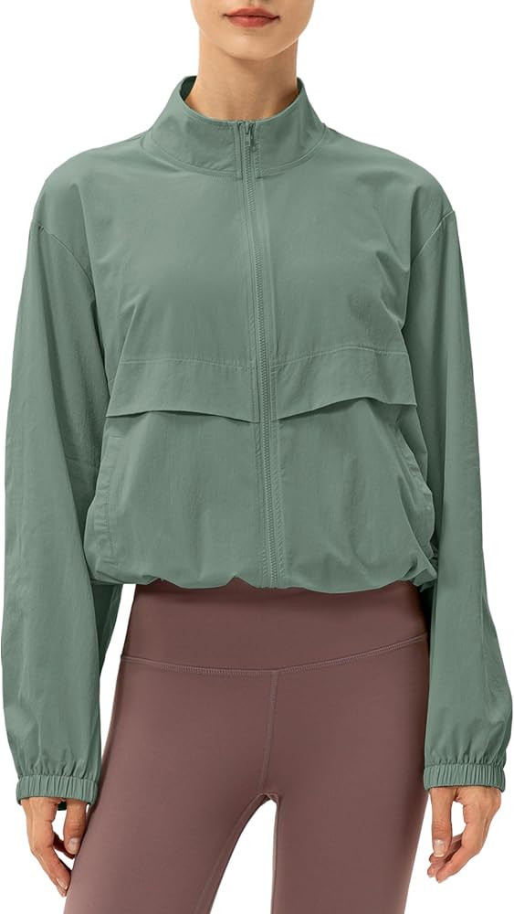 Women's Lightweight Zip Up Athletic Jacket Stand Collar Windproof Sun Protection Workout Outdoor ... | Amazon (US)