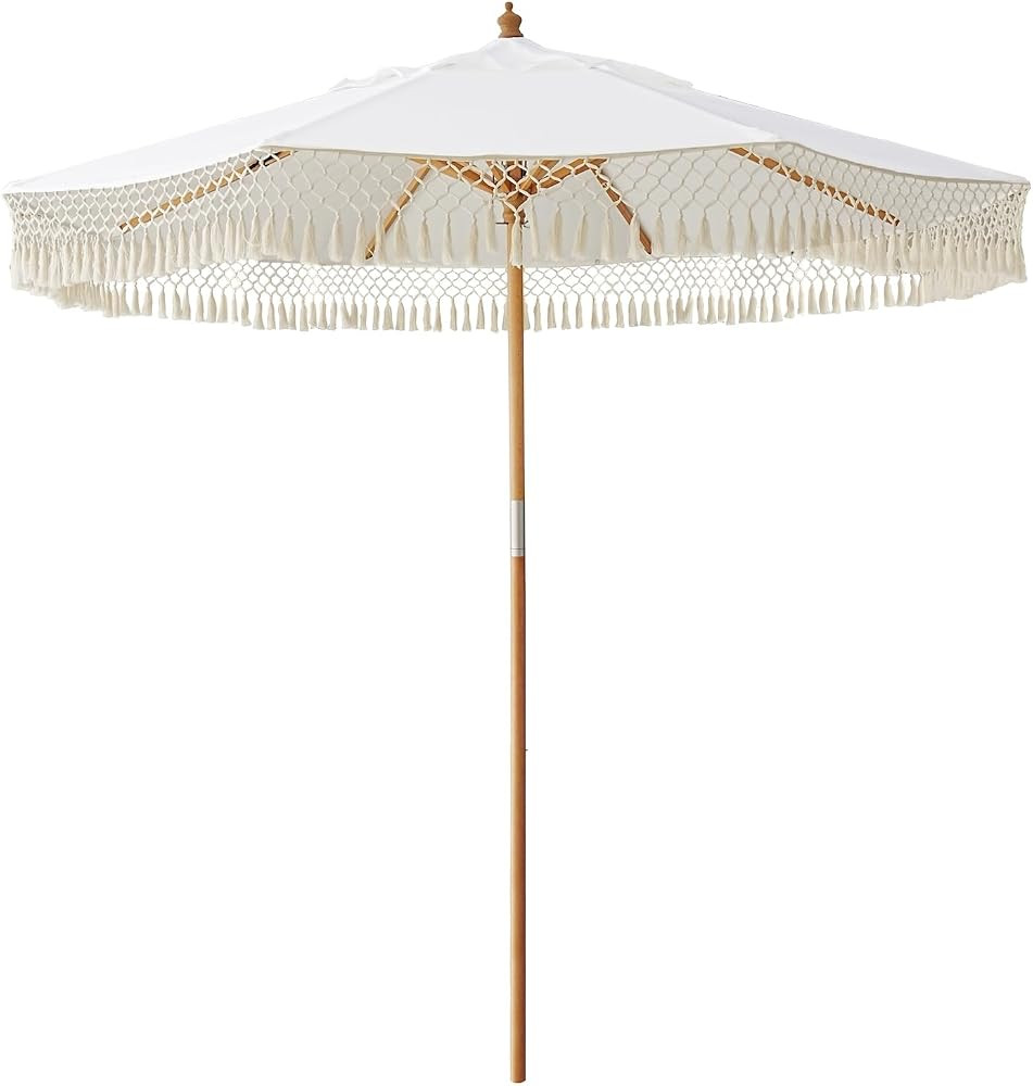 AMMSUN 8.5ft Luxury Premium Boho Patio Umbrella Wood Pole Fancy Bali-style Outdoor Umbrellas UPF ... | Amazon (US)