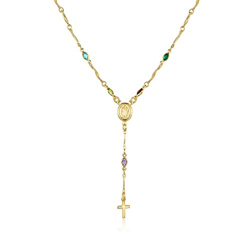 Barzel 18K Gold Plated Multicolor Virgin Mary Necklace - Made In Brazil (18 Inches) | Amazon (US)