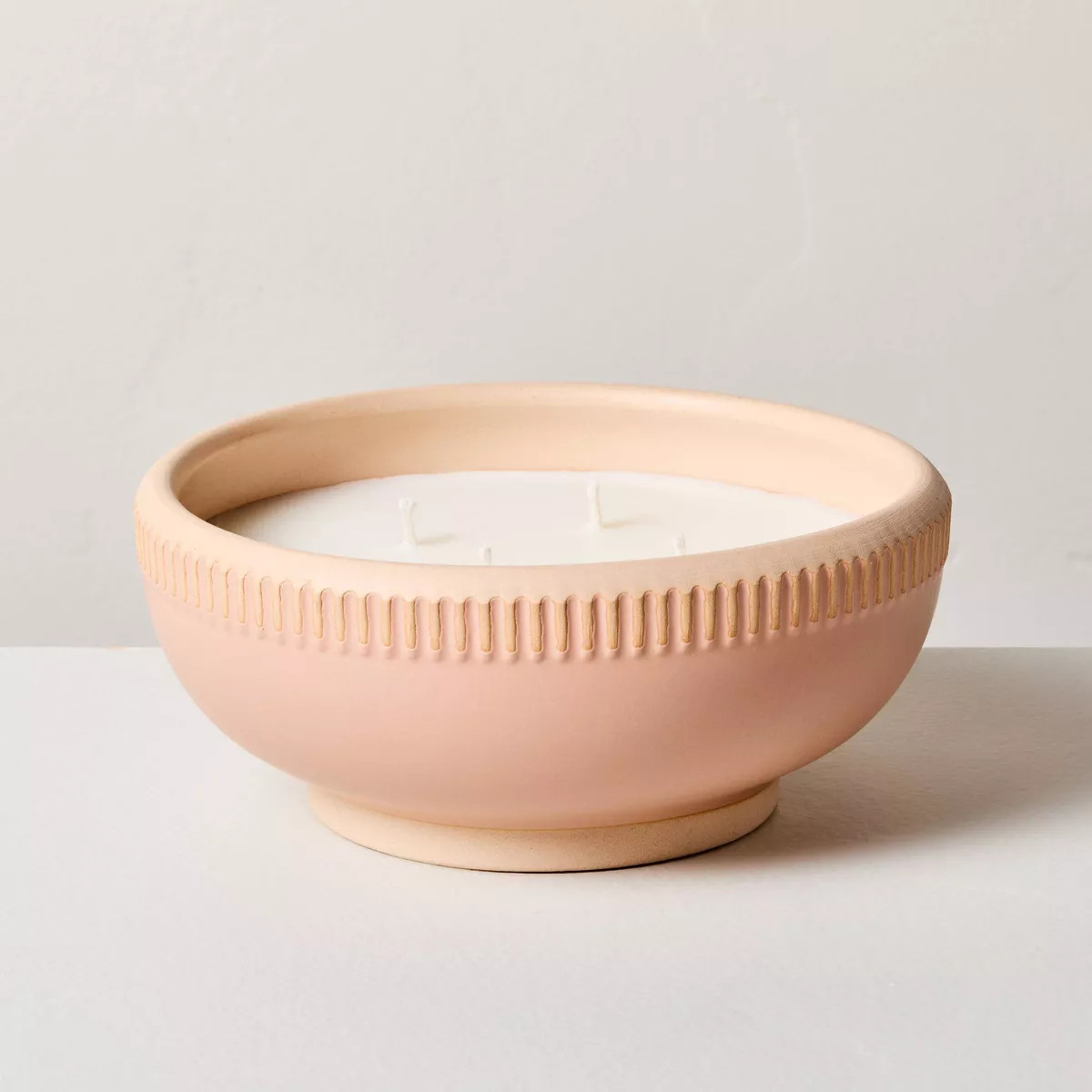 4-Wick Rim Stripe Ceramic Berry Leaf and Lemon Jar Candle Coral - Hearth & Hand™ with Magnolia | Target