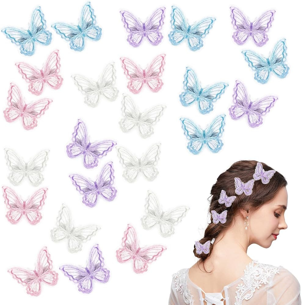 Butterfly Hair Clips - 24 Pieces Wedding Butterfly Hair Clip Bows Embroidery Fairy Hair Accessori... | Amazon (US)